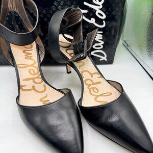 ✨ Sam Edelman “Okala” Black Leather Ankle Strap D’Orsay Heels – Size 8 –